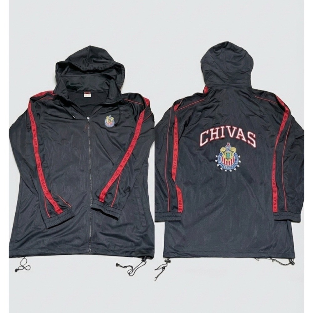 Chivas Guadalajara Soccer Jacket Men's XL Black Full Zip Hooded 23"x30"